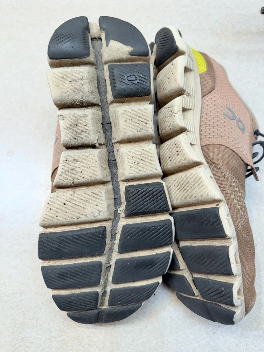 On Running Tan Mesh Athletic Shoes with Yellow Accents